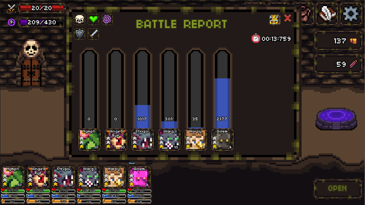 MeoshimoDev's tweet photo. @radvincen Golem under mutation is eating damage like a ROCK a screenshot that remind how good it feels to test your game and WIN the run https://t.co/j3tnUlNzTo