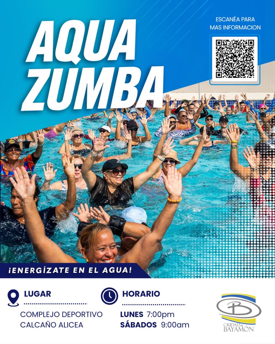 ciudadebayamon's tweet photo. ¡Energízate en el agua con Aqua Zumba!☀️💦

🗓️ Lunes 
⏰ 7:00 p.m.
📍 Complejo Deportivo Calcaño Alicea

🗓️ Sábados 
⏰ 9:00 a.m.
📍 Complejo Deportivo Calcaño Alicea

¡Anímate y participa! https://t.co/Cca9KUzBw2