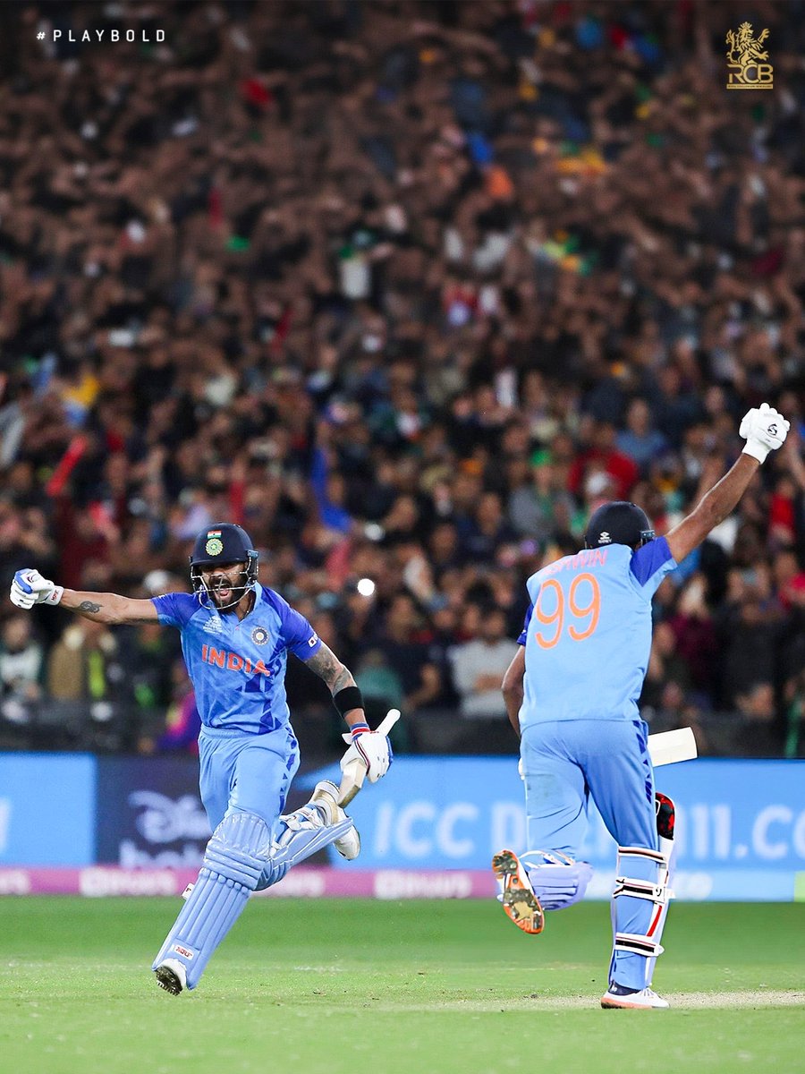 RCBTweets's tweet photo. When the pressure is on, the stakes are high, the whole world is watching you, and 1️⃣.4️⃣ billion Indians are backing you... 𝑲𝑰𝑵𝑮 𝑲𝑶𝑯𝑳𝑰 did the unthinkable. 🤯🇮🇳💪

#OnThisDay in '22, you already know what happened... 🔥

#OnThisDay #PlayBold #ನಮ್ಮRCB https://t.co/zsMcCfijMA