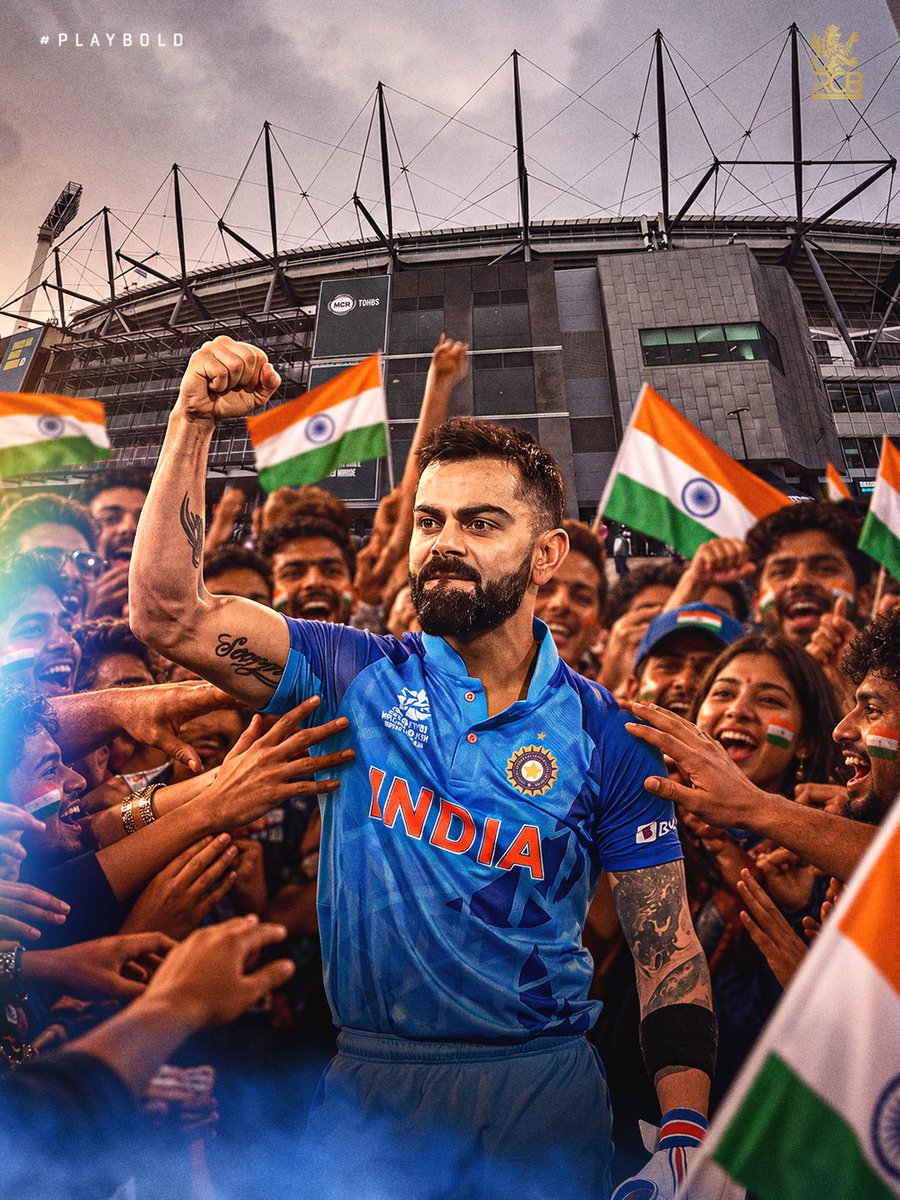 RCBTweets's tweet photo. When the pressure is on, the stakes are high, the whole world is watching you, and 1️⃣.4️⃣ billion Indians are backing you... 𝑲𝑰𝑵𝑮 𝑲𝑶𝑯𝑳𝑰 did the unthinkable. 🤯🇮🇳💪

#OnThisDay in '22, you already know what happened... 🔥

#OnThisDay #PlayBold #ನಮ್ಮRCB https://t.co/zsMcCfijMA