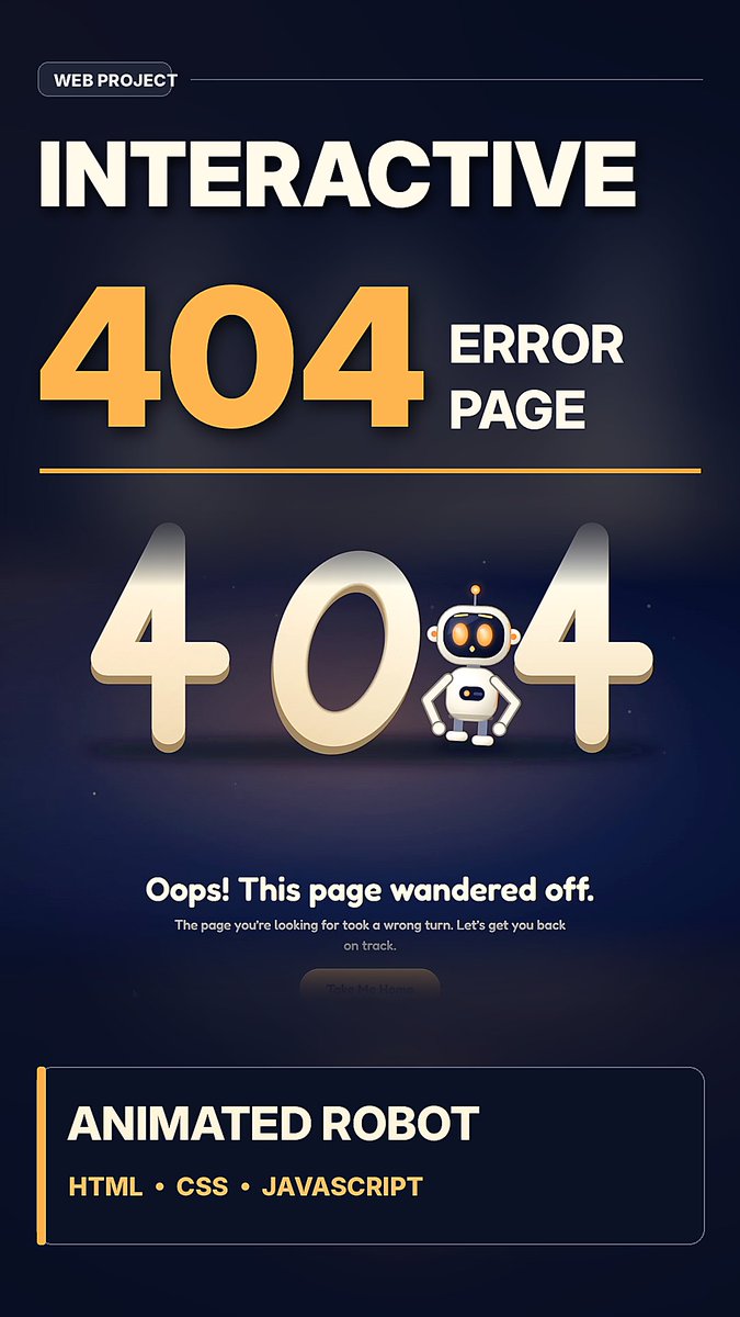 ozkkburak's tweet photo. Most 404 pages tell you to go back.

Mine hired a tiny robot to fix the problem. 🤖😂

Built this interactive 404 page with HTML, CSS &amp; JavaScript. The little guy even reacts to your cursor.

Here's how it turned out! 👇 https://t.co/O7S81oXfoU