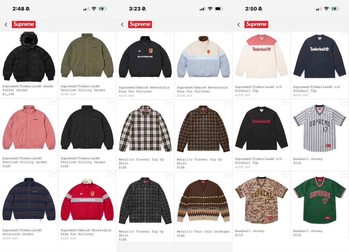 OswaldBeats's tweet photo. 26FW week10 US
Timberland
VentileJacket 🫒sold out
Polartec®Jacket、L/S Football  sold out
Umbro Reversible  sold out人気です
Zip Up Hooded一部はsold out
Heart Hooded Sweatshirt
日本未発売はまだありますね
🦴Thermal crew sold out
BeanieとBalaclava  sold out
楽しみです
#supreme https://t.co/MfppvmGE8v