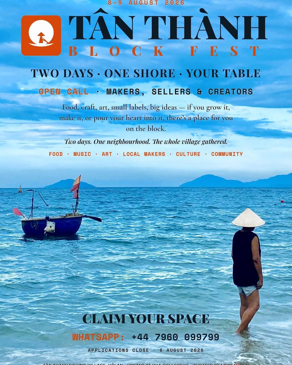 blend643's tweet photo. Discover a different side of Hoi An at Tan Thanh Block Fest 2026. Enjoy culture, music, local cuisine, 100+ activities, workshops, performances, sunset sailing, and more. August 8–9, 2026, 8 AM–8 PM
Tan Thanh Fishing Village Market
Free admission https://t.co/EkAlyIS9P2