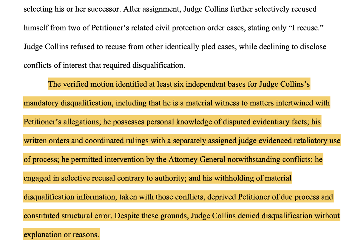 Joeoltmann's tweet photo. He Asked the Judge to Step Aside. The Judge Said No to Himself.

🚨 Christopher Gregory, the watchdog who won the first-ever discipline of a Colorado chief justice, asked for one thing: a judge without a conflict.

Judge J. Keith Collins was the judge he said was conflicted.

So who decided whether Collins should step aside?
Collins.

His answer, October 22, 2026: DENIED. No explanation. Not one word.
Gregory’s filing lays out six reasons Collins should have recused, including that he’s a material witness, recused from two identical cases with just “I recuse,” and refused to disclose his conflicts.

And the Attorney General’s office? Representing the other side in Gregory v. Weiser.

Colorado’s own Supreme Court says a judge must be “free of all taint of bias.” Apparently that rule has an exception. 🧵

#Colorado #JudicialCorruption #ChristopherGregory #DueProcess #JusticeDenied #COpolitics #UntamedNation #JoeOltmannUntamed

Joe’s Conversation W/ @TbartonDallas 

Cartels in Robes

Watch Today’s Episode
https://t.co/Nl6ZkbpJ0R 

Read The Document Here https://t.co/AXsoLK7VKy 

https://t.co/OArP4Dz60C 

Make sure to check out https://t.co/Fmsj6EIvzR for all your Untamed Nation merch needs!

Go to https://t.co/m6Si45VxOT and use Promo Code UNTAMEDNATION for 5% OFF Byrna Products

Protect your family from hackers by going to https://t.co/XOMHFe9Rmk NOW

Text UNTAMED to 89517 to get notified when we go live!

Text/Data rates may apply. Reply STOP to stop, HELP for help