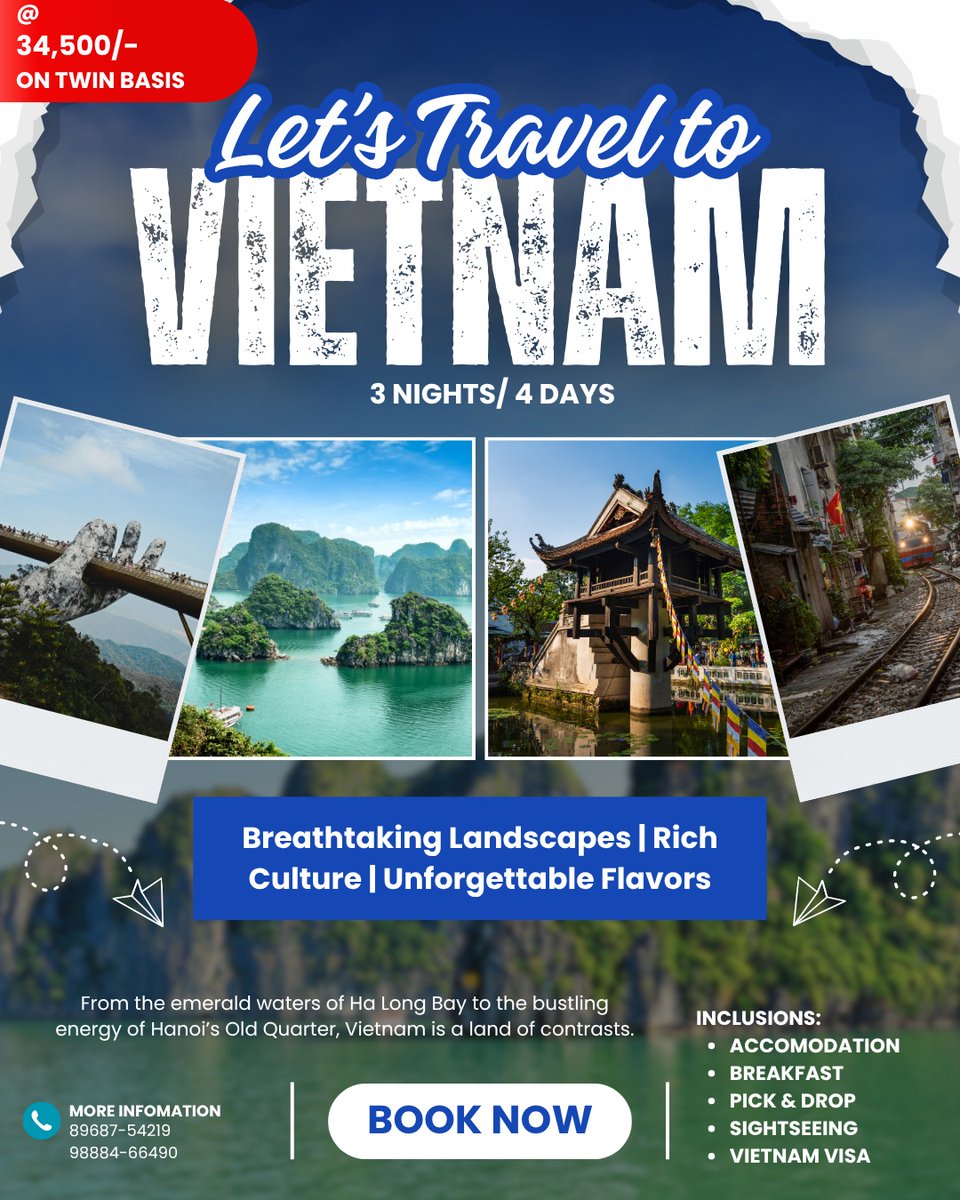 halitakta5's tweet photo. Vietnam Calling! From Ha Long Bay to Hanoi and Ho Chi Minh City, discover unforgettable landscapes, flavors, and culture. Book your Vietnam tour package and start your adventure. https://t.co/beQL0nmLj1