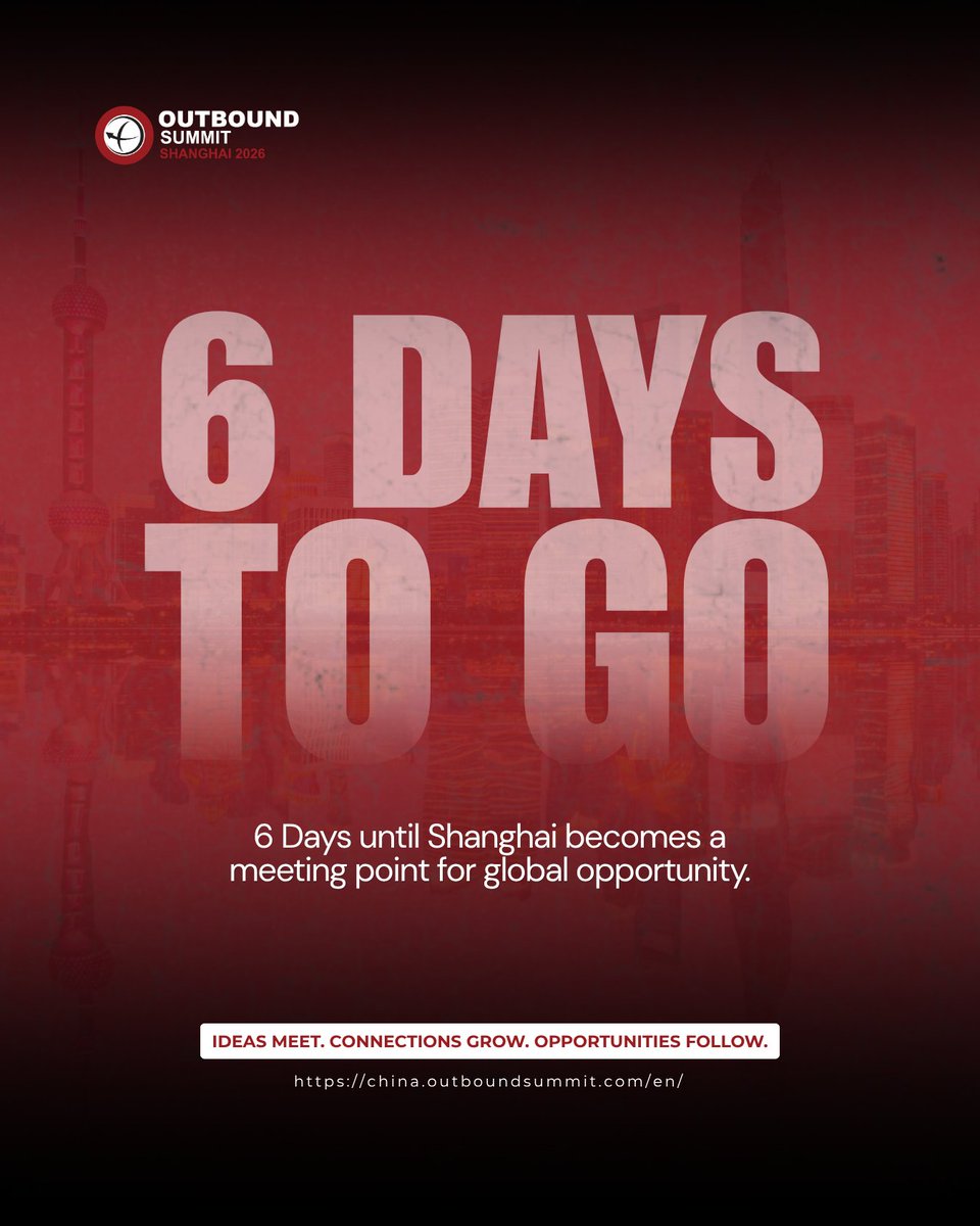 AsiaOutbound's tweet photo. 6 days to go. We’re getting closer to Shanghai.

📍 Andaz Xintiandi, Shanghai
📅 28-29 October 2026
🔗 Register: https://t.co/EhE3x42K0J

#OutboundSummit2026 #OutboundSummitShanghai https://t.co/foUJVoYVV0