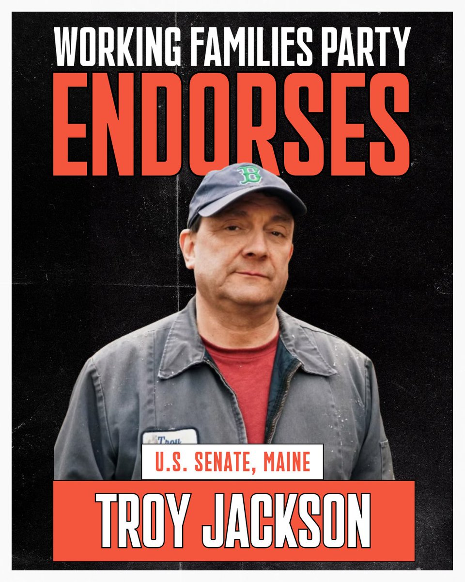 WorkingFamilies's tweet photo. We're proud to endorse @TroyJackson207 for U.S. Senate in Maine.

Troy is a logger and a union man who has spent his life fighting for Mainers. He's running to build political power for the working families, not the billionaires who have bankrolled Susan Collins for decades. https://t.co/9bqlXRmpnr
