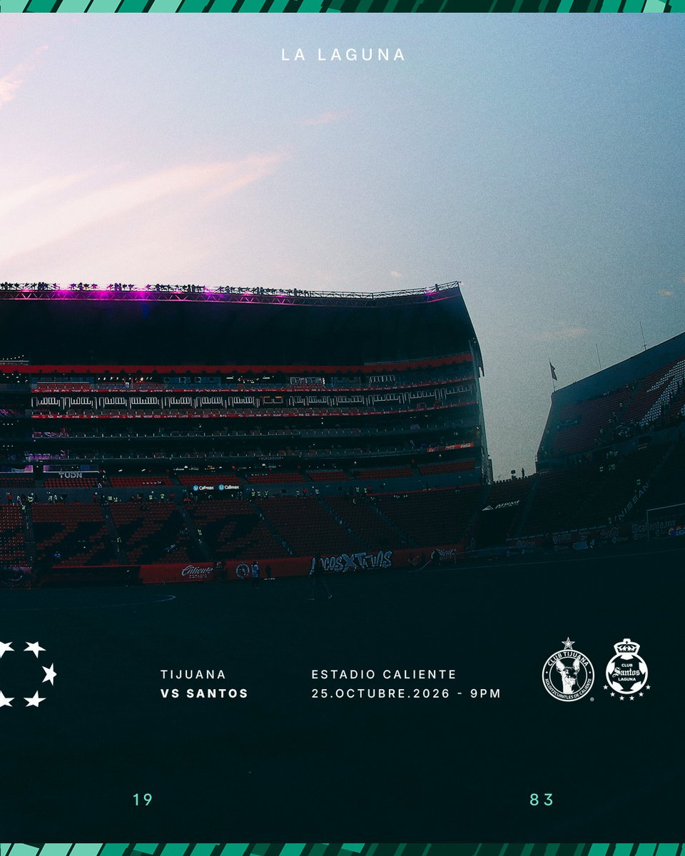 ClubSantos's tweet photo. ¡Con la mirada puesta en nuestro próximo reto! Vamos juntos, Santos! 🇳🇬⚔️🏟️

🆚 Tijuana
📆 Domingo 25 de octubre
⏰ 9 PM 
🏟️ Estadio Caliente https://t.co/ONwHUNVEDT