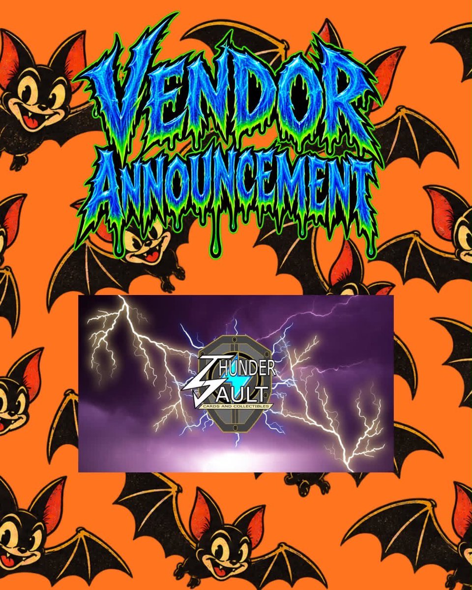 ThunderVaultStr's tweet photo. VENDOR ANNOUNCEMENT!

ThunderVault will be vending this Saturday at @Flynnsgamingfl in Margate FL for their Halloween event. We will also be assisting with the cosplay contest as well.
We hope to see you there!!!

#cosplay #vendor #pokemon #Halloween2026 #ShopNow https://t.co/3tQQmTXbjw