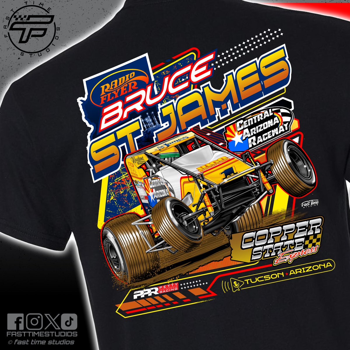 FastTimeStudios's tweet photo. The Radio Flyer @BruceRacing in the Central Arizona Speedway “Copper State Express” 1az has merch for those who will be at the Western World Championships in Casa Grande, AZ. https://t.co/lTuVXT9qfp