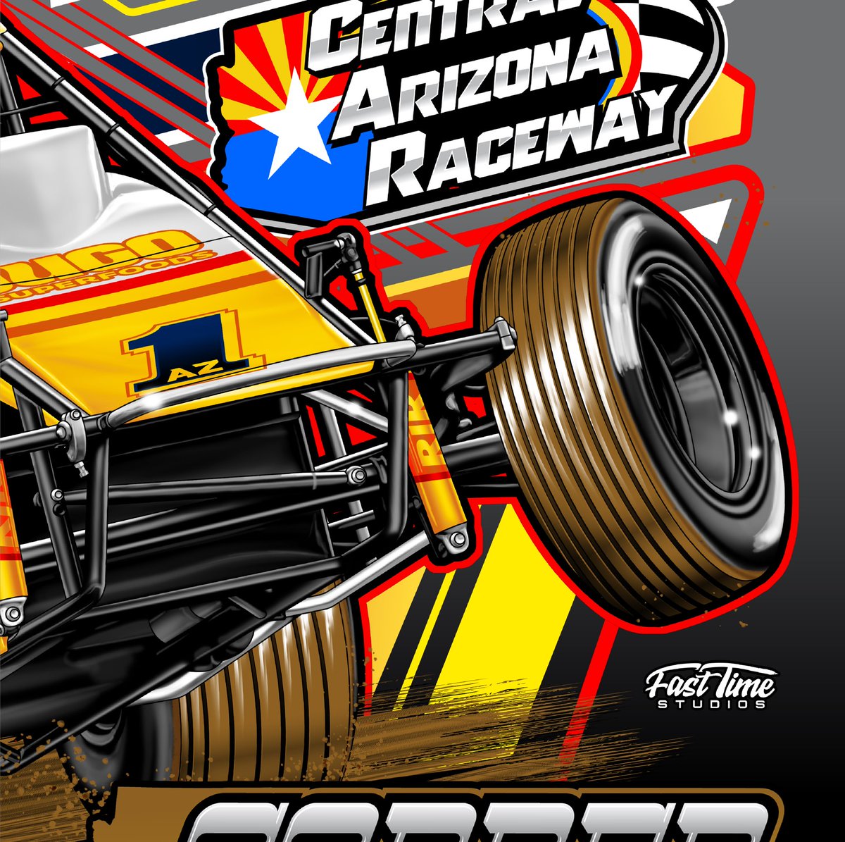 FastTimeStudios's tweet photo. The Radio Flyer @BruceRacing in the Central Arizona Speedway “Copper State Express” 1az has merch for those who will be at the Western World Championships in Casa Grande, AZ. https://t.co/lTuVXT9qfp