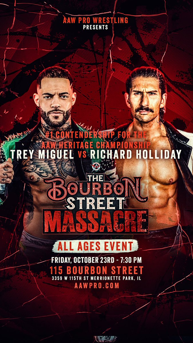 AAWPro's tweet photo. The stars of @ThisIsTNA invade AAW TOMORROW NIGHT at @BourbonSt115!

Catch them on #TNAiMPACT on @AMC_TV tonight and the in person at The Bourbon Street Massacre tomorrow!

GET TICKETS NOW: https://t.co/6TZdjit1Al

#AAWMassacre 

@JoeAlonzoJr 
@GottaGetSwann 
@TheTreyMiguel 
@TheZoeySerrano 
@justmaggielee
