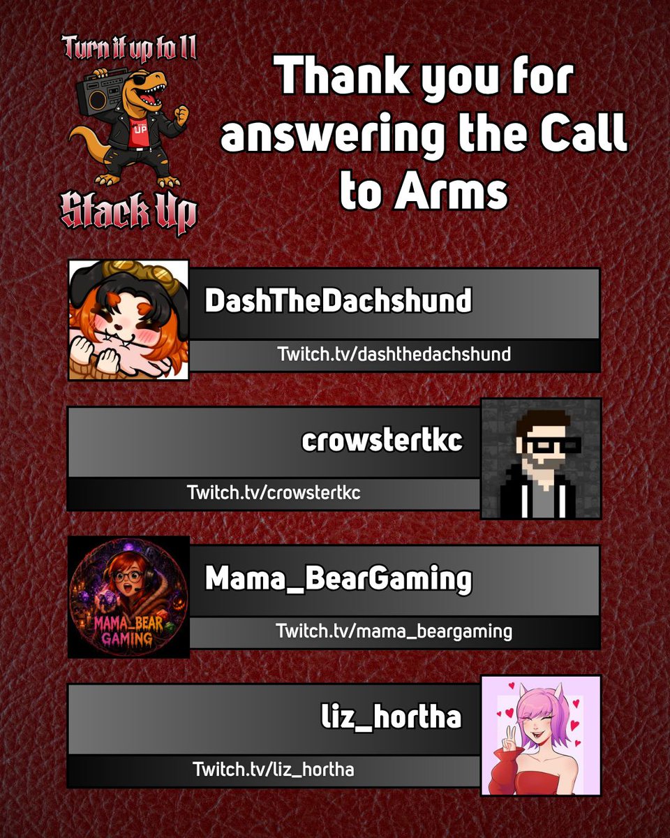 StackUpRex's tweet photo. Thank you for fundraising with @StackUpDotOrg. Your support helps us stay fueled and ready to support Veteran mental health. 

@DashDachshundVT
@crowstertkc
@Mama_BearGaming
@lorrisahortha https://t.co/5c0Iii9Rb2