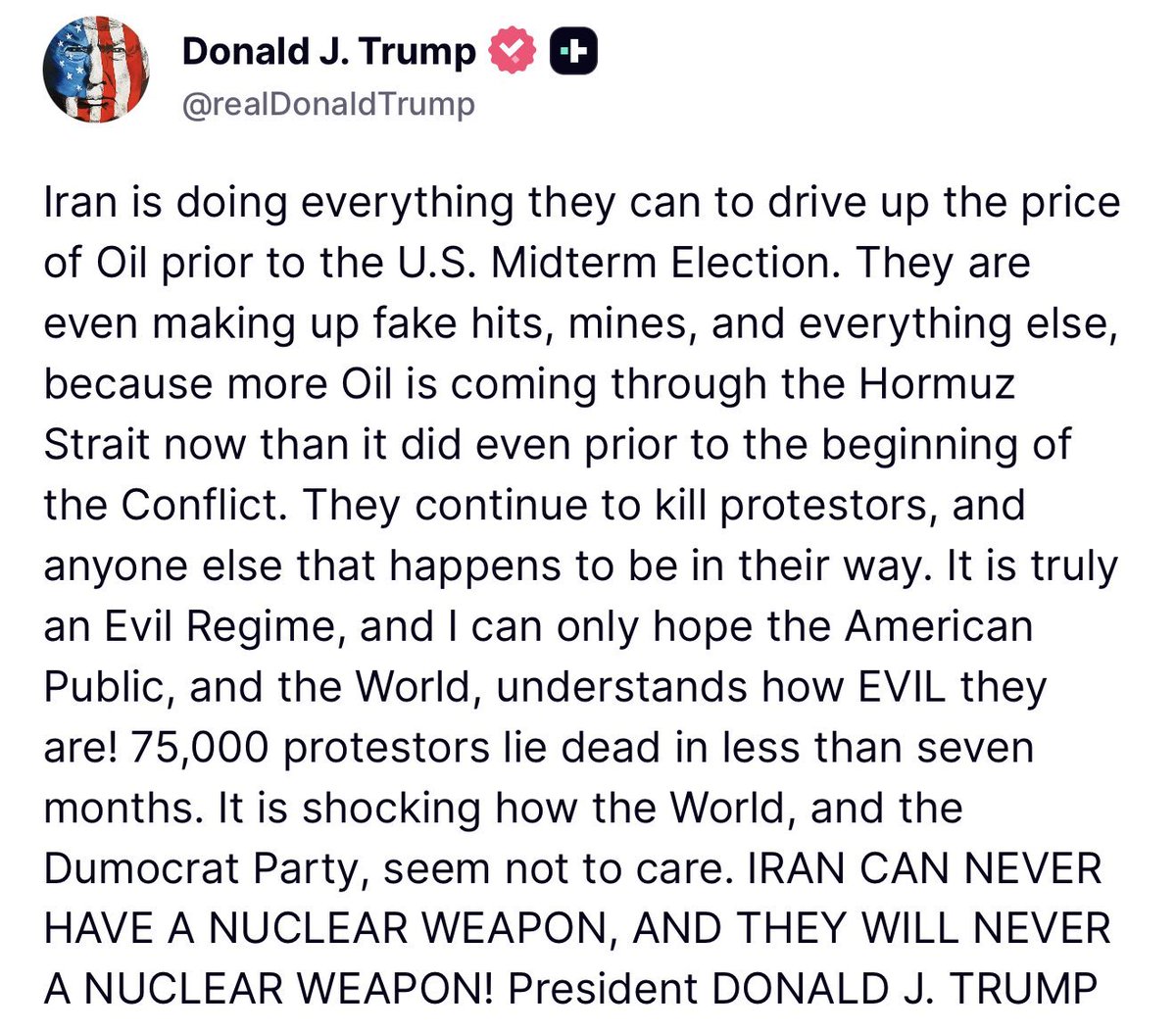 bitfunded's tweet photo. Trump has accused Iran of driving up oil prices ahead of the US midterm
elections, while claiming that more oil is now passing through the Strait of Hormuz than before the conflict.

Meanwhile, oil is back near $100, and $BTC has dropped below $82K as market uncertainty rises.

Volatility could pick up from here. These are the key support levels to watch if the sell-off continues: $80.5K, $79.4K, $78.7K, and $77k