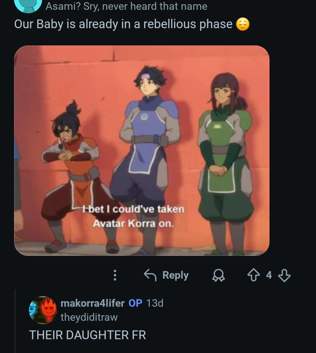 hauntedhouze's tweet photo. I went on makkorra reddit they think Uki is their child 😭 https://t.co/7E89SRE0iB