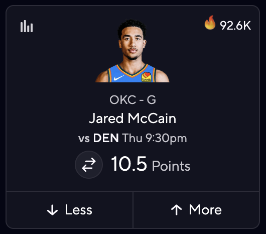 IconBetsVIP's tweet photo. lmaooo

"McCain dropped 20 two nights ago. He's cooking Denver tonight 🔥🔥🔥"

92,000 PrizePicks donators on Jared McCain MORE 10.5 points.

If you're on the over here, you're a losing bettor. Here's why 🧵 https://t.co/BZHIYxSct8