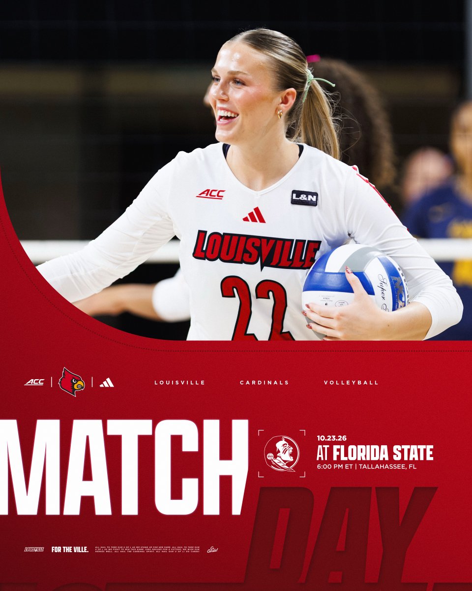 LouisvilleVB's tweet photo. Back on the court tonight in Tallahassee.

🆚 Florida State
🕕 6 pm ET
📍 Tallahassee, FL
📺 ACCNX
📊 https://t.co/ZXJtxw3qrh
💻 https://t.co/PqNvIAkDkt

#GoCards https://t.co/dzIMHTfwGm