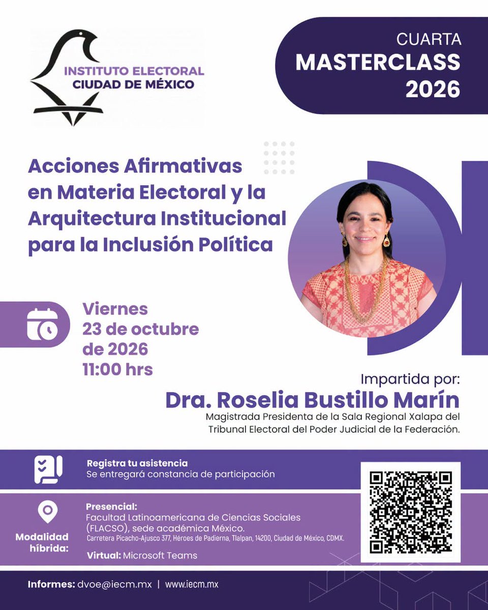 Distrito12IECM's tweet photo. ¡Nueva sede confirmada! 

La cuarta Masterclass del #IECM se realizará en FLACSO. Conservamos la fecha y el horario: viernes 23 de octubre, 11:00 horas.

 Registro: https://t.co/RUztJuNYri https://t.co/vP1mPG5Jmq