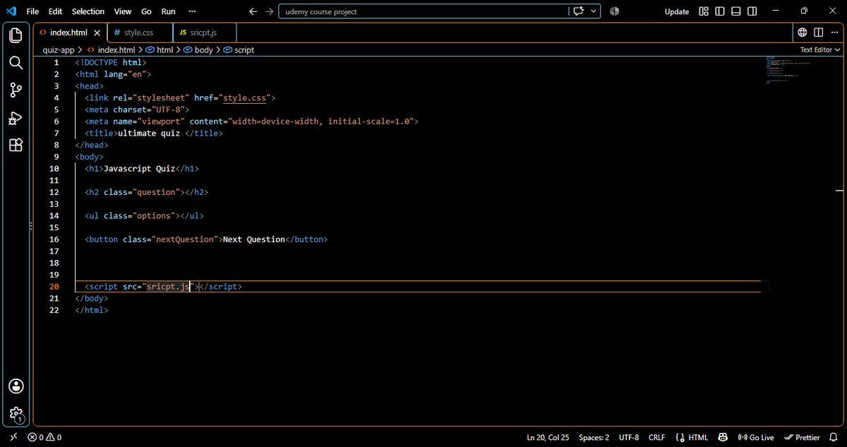 dykgoldenn's tweet photo. Day 1 of Building a Quiz Game with HTML, CSS &amp; JavaScript

Laid the foundation today  just bare HTML structure. No styling, no logic. Yet.

#buildinpublic #100DaysOfCode #javascript #webprogramming https://t.co/2ch3RlaW8Z