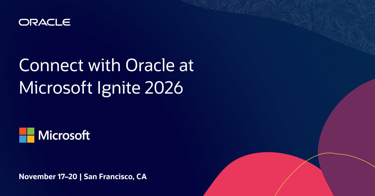 sqlTheron's tweet photo. Join Oracle at Microsoft Ignite 2026 to discover how to migrate mission-critical Oracle workloads to Azure to improve security, control costs, and accelerate AI adoption. Swing by booth #6163 for live demos and meet with Oracle and Microsoft Azure experts. https://t.co/M4WOXV9nsW https://t.co/AcNW9ptWCW