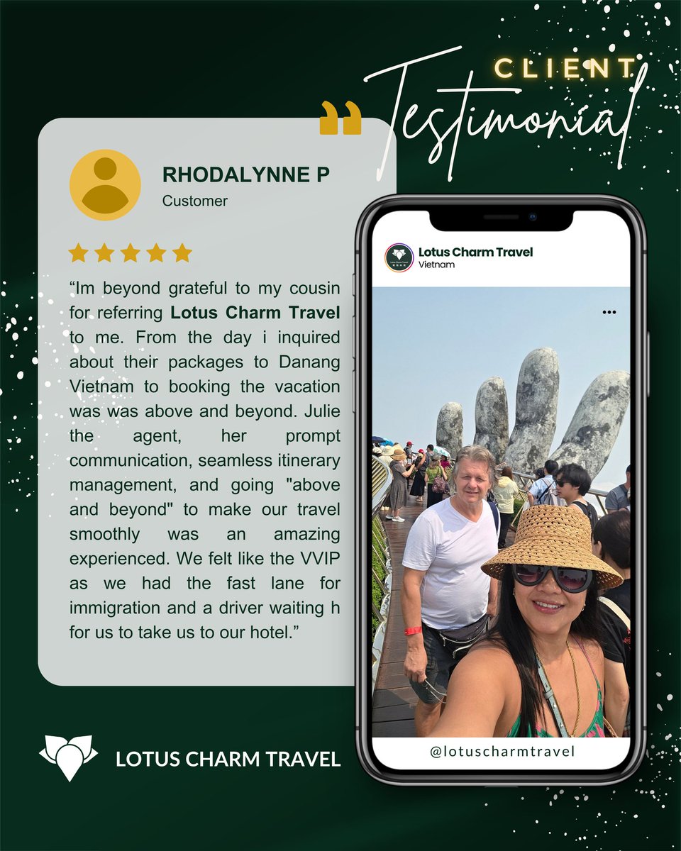 luis1080's tweet photo. Thank you for your fantastic feedback and trust in Lotus Charm Travel. We’re delighted you enjoyed a smooth VVIP experience and the beauty of Hoi An and Da Nang. We look forward to creating your next unforgettable Vietnam journey. https://t.co/akAdg26lOp