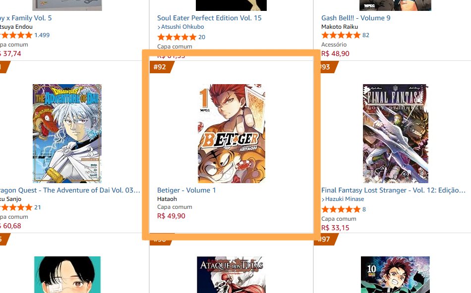 Hataaoh's tweet photo. Caímos um pouco no ranking de mangás mais vendidos da Amazon, mas bora tentar se recuperar!! 

Quem não tiver comprado ainda e quiser garantir o seu volume 1 de Betiger e de quebra ajudar a subir no ranking, vou deixar o link no tweet abaixo 👇 https://t.co/grJo0ftKBJ