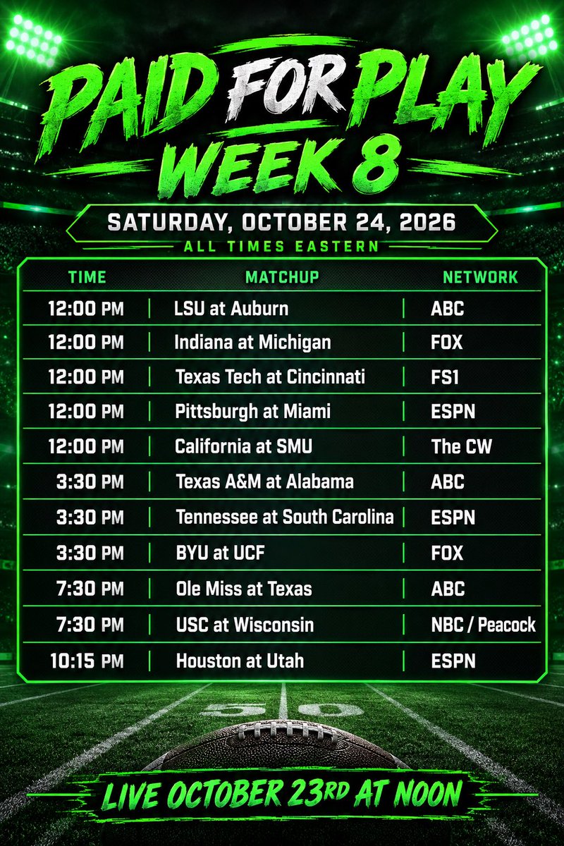 PaidForPlay's tweet photo. 🚨LIVE TOMORROW🚨

Join us for Week 8 of Paid For Play hosted by:
@Roddy404, @SosaPicks, and @DumbBrainPicks . Live on YouTube and X at noon!

Giving you the best bets for week  8 of college football. 🏈

Whats your best bet this weekend?🤔

Subscribe: https://t.co/p3DWd6h2CX https://t.co/y70LAsImud