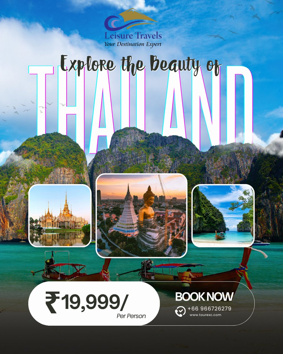 Gold_Agencia's tweet photo. Discover Thailand with Leisure Travels. Explore stunning beaches, temples, culture, and adventure from just ₹19, 999 per person. Travel with trusted experts and make your next journey unforgettable. https://t.co/1OY4pKtS5l