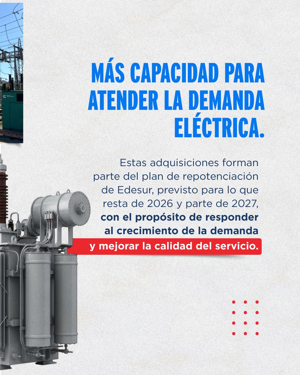 energiayminasrd's tweet photo. Los equipos serán instalados como parte del plan de repotenciación que busca responder al crecimiento de la demanda eléctrica.
Seguimos avanzando en el fortalecimiento del sistema eléctrico nacional ⚡.
#SectorEléctricoRD #MEMRD https://t.co/kMHNrhKoY0