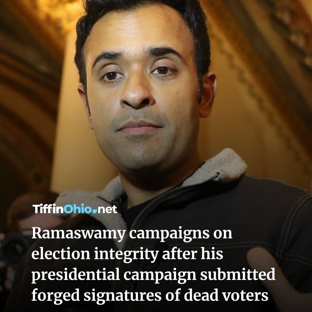 TiffinOhioNews's tweet photo. Rhode Island election officials found deceased voters’ names on petitions collected for Ramaswamy in 2024. An Ohio woman involved had 17 forgery convictions, and his campaign acknowledged deliberate forgery by a contractor’s worker. Read more: https://t.co/swn3O74EEm https://t.co/U1NVXQ52cd