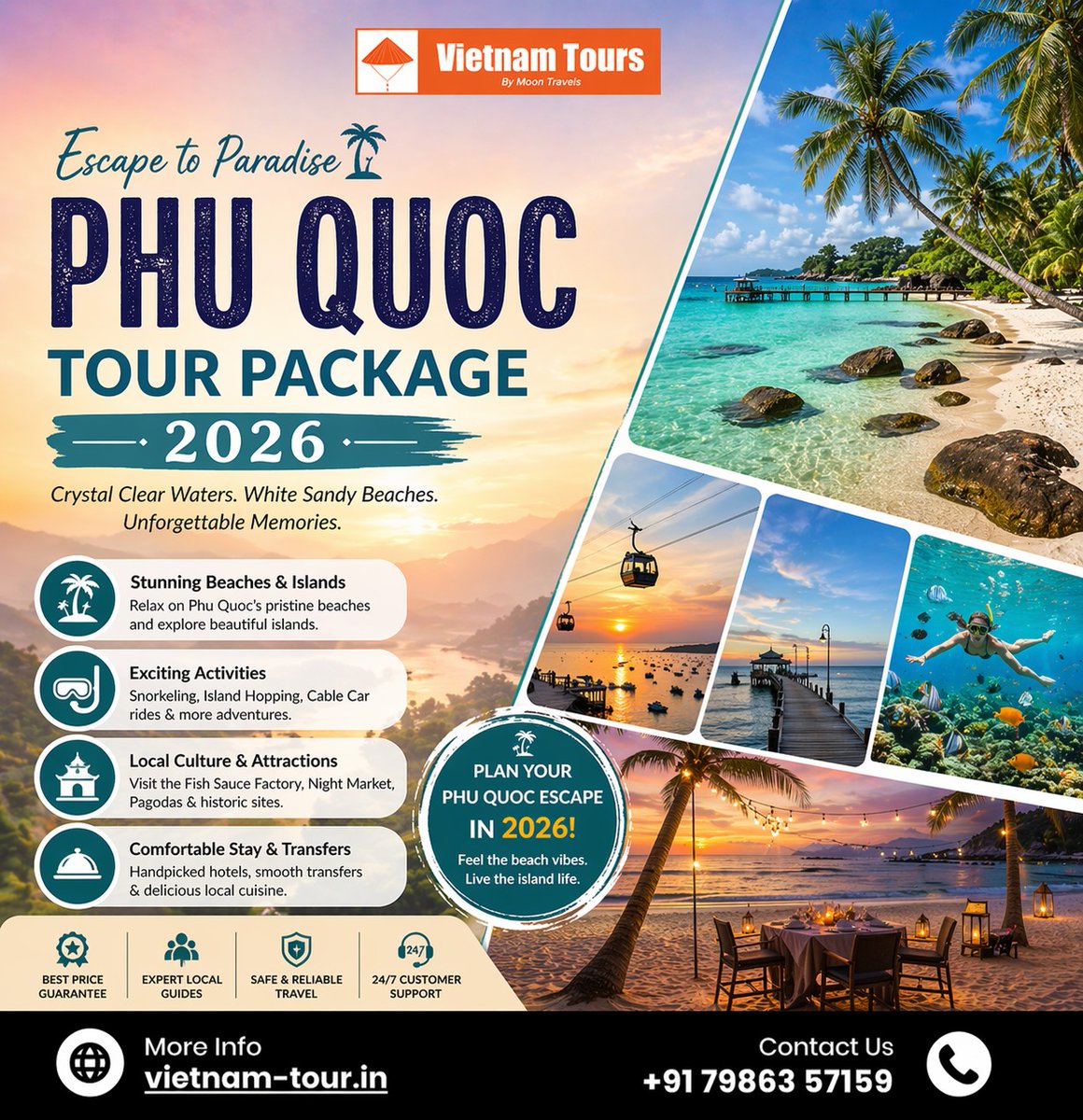 thatasalasl's tweet photo. Dreaming of crystal-clear waters and white sandy beaches? Escape to Phu Quoc in 2026 for island hopping, snorkeling, cable cars, local culture, night markets, stunning sunsets, and unforgettable memories. https://t.co/s9rhy0QfKt
