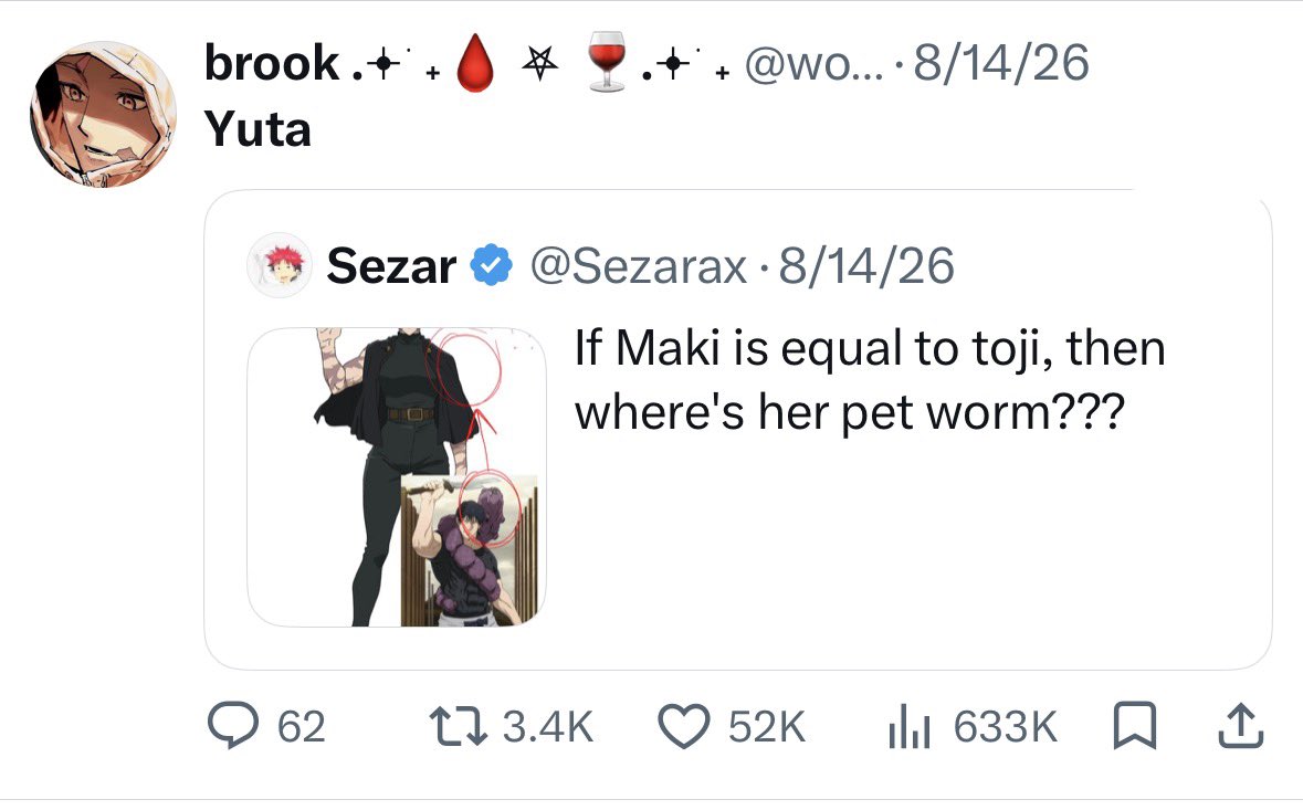 wowonoazowo69's tweet photo. “what was your biggest impact on the internet”
probably this im sorry yuta i slandered you bc i love you and also like technically he could be since he has the weapon storage LMAOOO https://t.co/QxXIDLZJPq