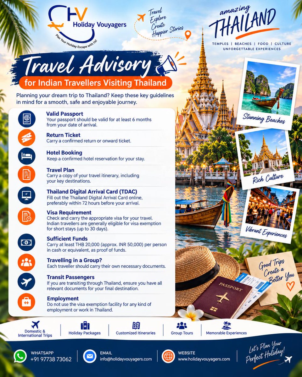 Terranova111's tweet photo. Planning your Thailand trip? Be prepared before you fly. Check passport validity, return tickets, hotel bookings, TDAC, visa requirements, proof of funds and travel documents. Save this and share it with your travel partner. https://t.co/i7boTrCVp1