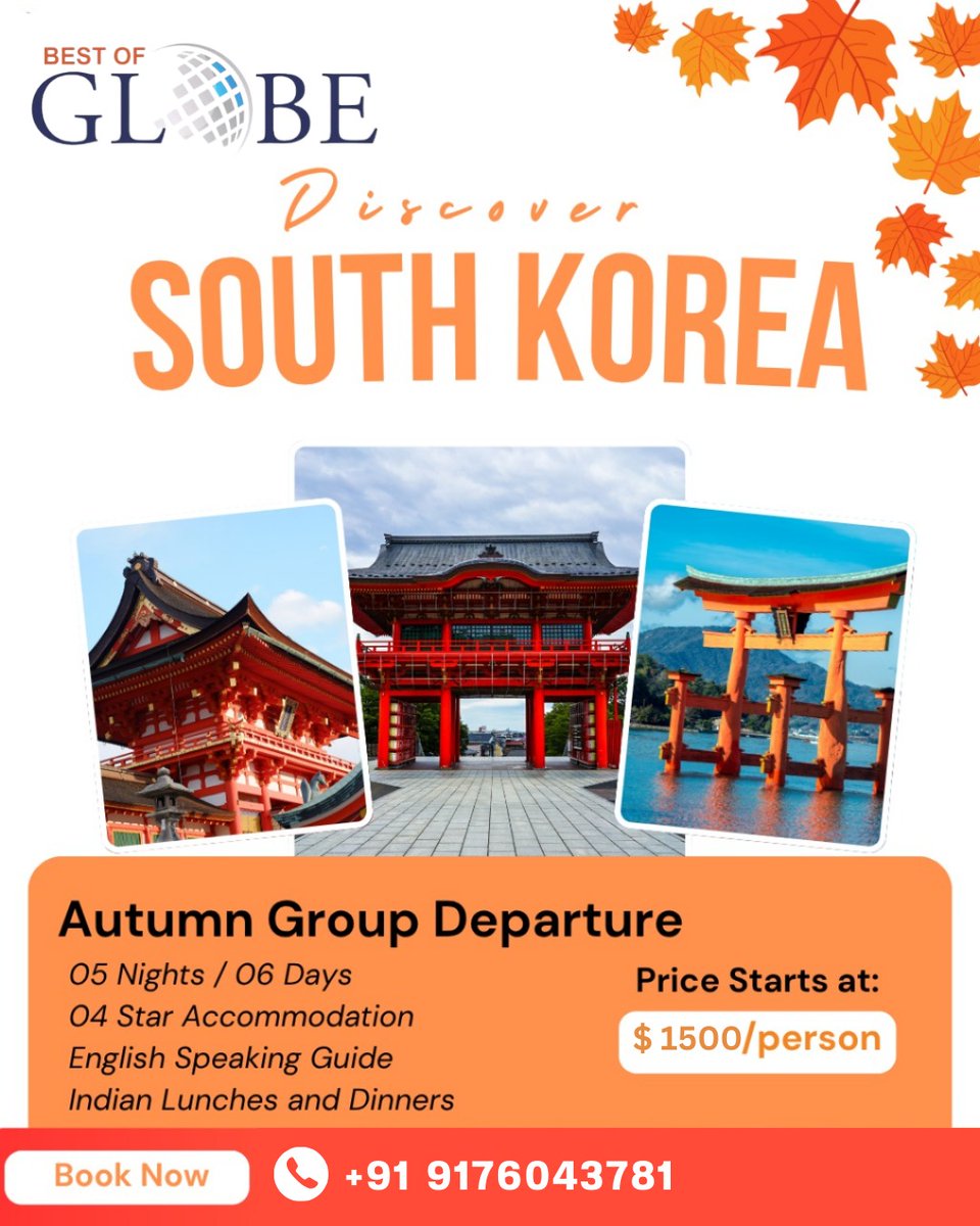 TJNatzke's tweet photo. Discover South Korea this autumn: 6 days, 5 nights, 4-star stays, English guide, and Indian meals included. Explore culture, scenery, and city life from $1, 500 per person. Limited seats available. https://t.co/pZG6WM6jrV