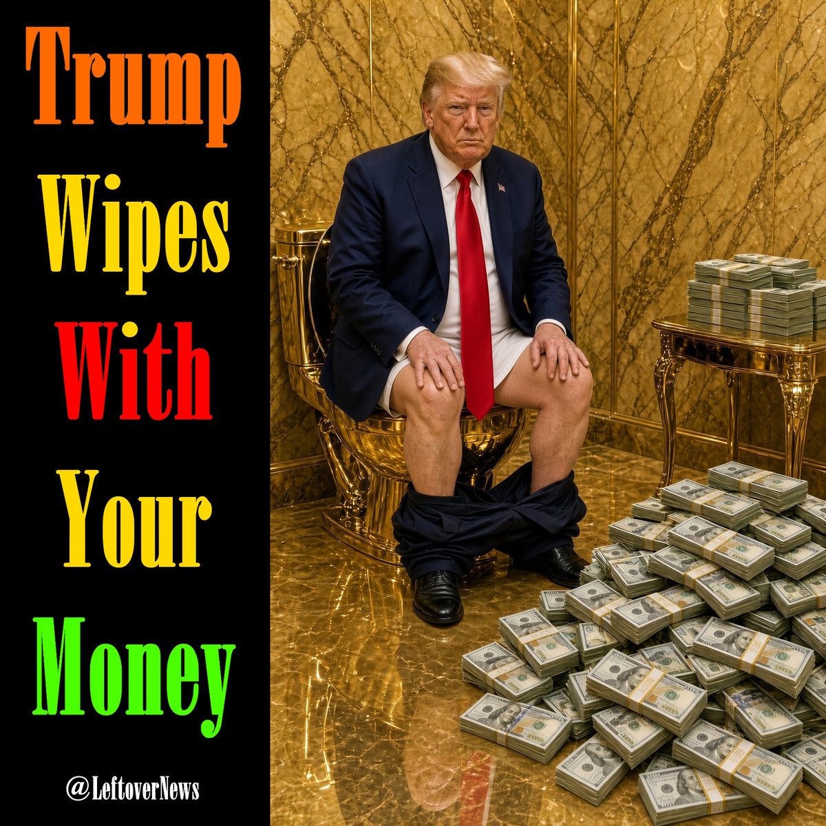 LeftoverNews's tweet photo. @mjfree @AdamParkhomenko Trump wipes his ass with your money. #SwipeAndWipe https://t.co/SlquCXqbTI