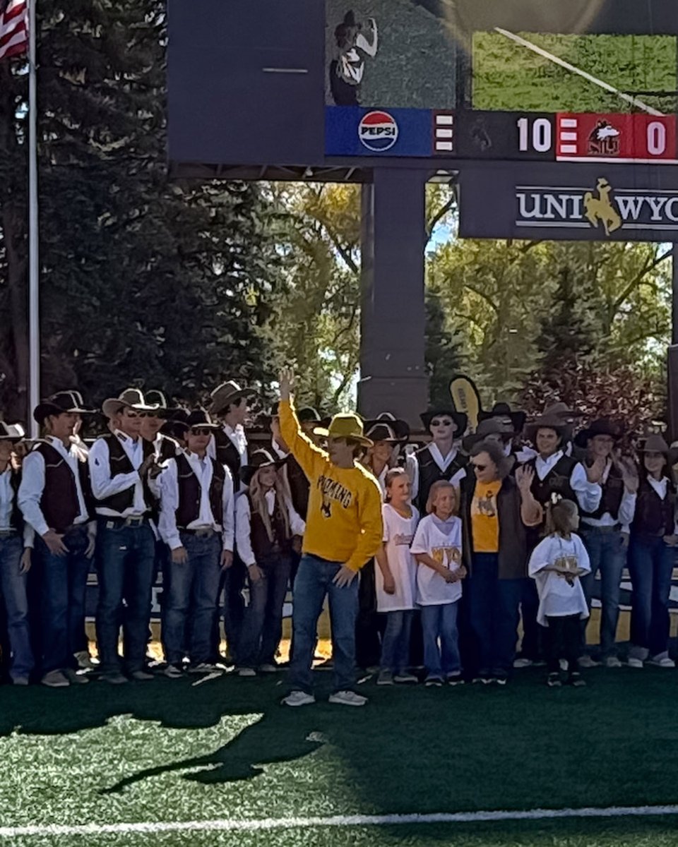 PRCA_ProRodeo's tweet photo. Thanks to the University of Wyoming for welcoming PRORODEO and bareback rider Cooper Filipek to War Memorial Stadium on Saturday!

@wyoathletics @wyo_football https://t.co/p8GXKtMRH4