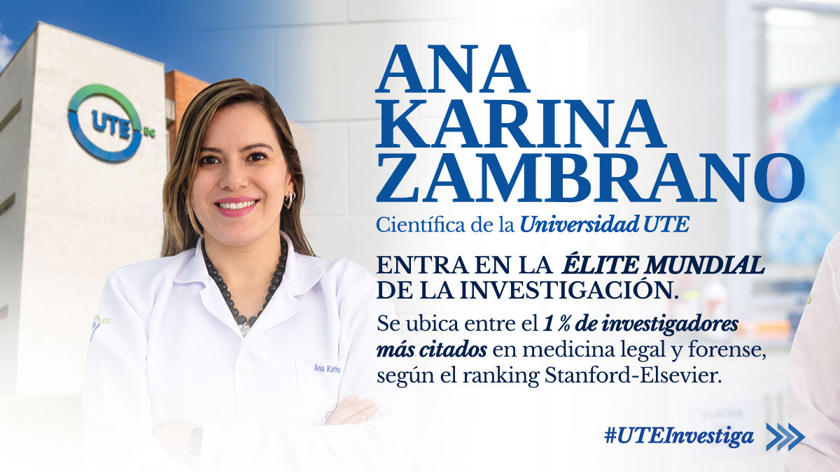 UTEoficial's tweet photo. Ana Karina Zambrano, científica de la Universidad UTE, está entre el 1 % de investigadores más citados del mundo en medicina legal y forense, según el ranking Stanford-Elsevier. ¡Un logro que celebramos con orgullo! 💙💚

Como docente y directora del Centro de Investigación Genética y Genómica (CIGG), dedica su trabajo a comprender la diversidad genética de los ecuatorianos y aportar al diagnóstico y la prevención de enfermedades.

Este reconocimiento destaca una década de investigación y el aporte de la UTE al conocimiento científico mundial, con un compromiso con la salud de nuestra población.

Desliza y descubre la investigación detrás de este logro. Conoce más en el siguiente enlace:
https://t.co/Ma3n9UmlVO

#OrgulloUTE #UTEInvestiga #MujeresEnLaCiencia #REDUTE #LoVivoLoDemuestro