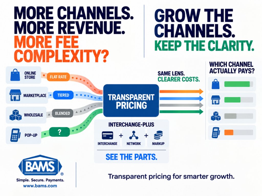 BankAssociates's tweet photo. Adding a sales channel can also add a new fee structure and reconciliation workload. Explore how transparent pricing helps your team compare payment costs across channels and evaluate the economics of growth. #Ecommerce #PaymentProcessing https://t.co/DX9eRSIvEu