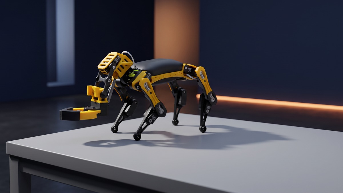RobotShop's tweet photo. Legged locomotion is easier to teach once students have tuned a gait.

Assembly takes about 60 minutes: the build and the first walk fit in one lab session. @PetoiCamp

The Bittle X V2 kit, arm included, for a lesson in grasping:
https://t.co/nSitNDYOsA

AI image https://t.co/3Yldj31UwG