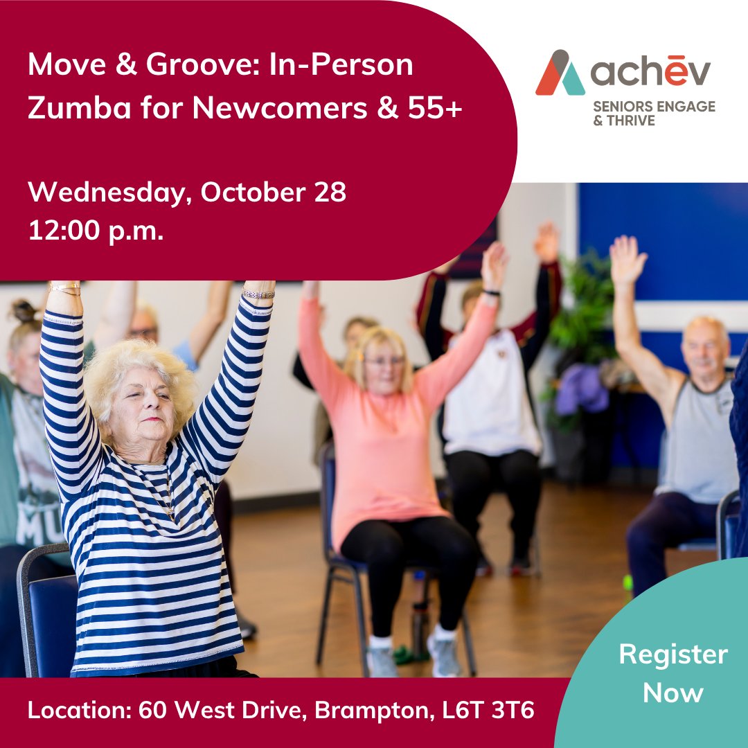 achev_ca's tweet photo. Want to learn some basic simple movements to help burn some calories, improve heart health, and reduce stress? Join us on October 28 at 12 p.m. for a fun Seated Zumba session. Register now: https://t.co/k0YODGW3ix  

#seniors #fun #zumba https://t.co/RRYgL6HiDX