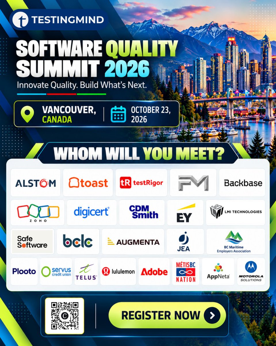 testingmindcon's tweet photo. Your next industry connection could be in the room!

Join Software Quality Summit Vancouver on 23 Oct 2026 to exchange ideas and connect with professionals from leading organizations.

Explore the agenda: https://t.co/rkmGbezGRZ

#Testingmind #SoftwareQualitySummit https://t.co/4icYoDrARj