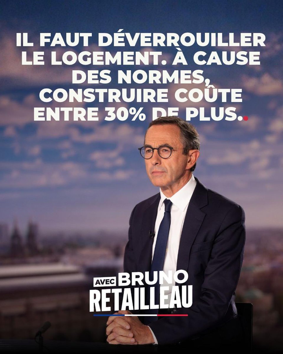 AvecRetailleau_'s tweet photo. « Il faut déverrouiller le logement. à cause des normes, construire coûte entre 30% de plus. » @BrunoRetailleau 

#LaGrandeConfrontation #LCI https://t.co/cljFGZtGIs
