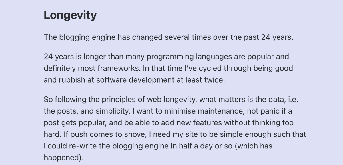 genmon's tweet photo. I need to update my colophon but I am grateful that for many years I have practiced software Longevity

https://t.co/hGn7NB5Lkl https://t.co/2tX149kyWh