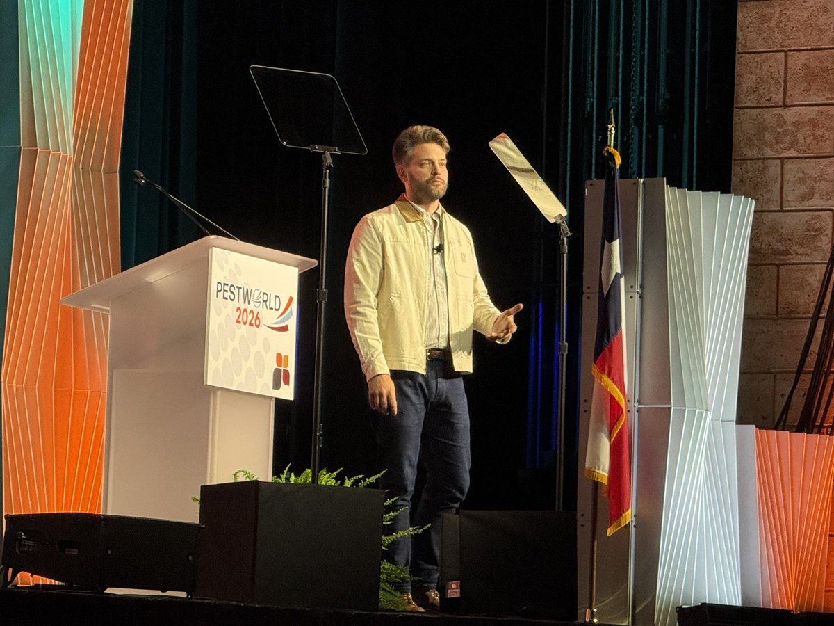PCTMagazine's tweet photo. Day three of PestWorld 2026 included NPMA's recognition of industry leaders. Russ Ives (left), chairman, Rose Pest Solutions, was honored with the Pinnacle Award. 

Additionally, Kyle Scheele (right) delivered the keynote speech, encouraging attendees to embrace their creativity. https://t.co/FOoIFCAnU3