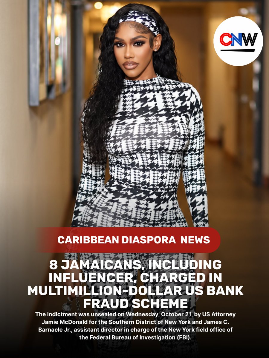 CNWNetwork's tweet photo. 🇯🇲🚨 Eight Jamaicans, including social media influencer Michii, charged in a multimillion-dollar U.S. bank fraud case! 💰⚖️
https://t.co/bgJPmaqBAp https://t.co/aEBXnAJMi3