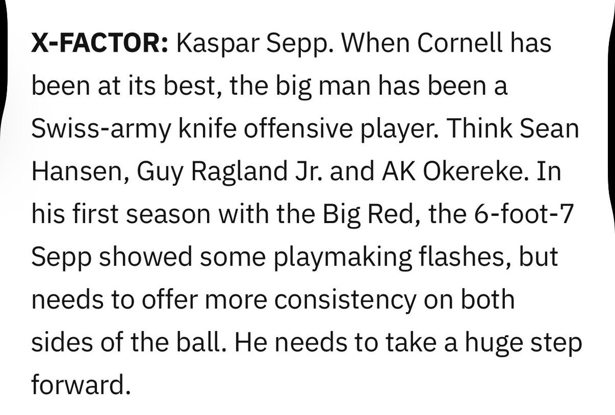 Sam_Federman's tweet photo. Kaspar Sepp is Cornell’s x-factor this year. https://t.co/86Bvejs33b
