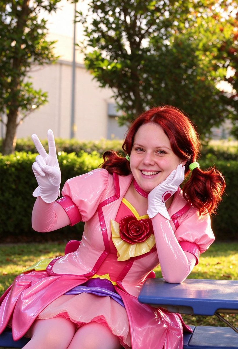 Lizzy1262629's tweet photo. Me outdoors. Pink PVC princess dress with rose and petal skirt, white gloves, pink tights, green bow shoes, red pigtails, trees behind me.
#PinkPVC #PrincessDress #Rose #PetalSkirt #WhiteGloves #RedPigtails #Outdoors #FetishFashion #NSFW #Trees #Standing #LookingForward #MagicalGirl #FullOutfit #Daylight #ParkSetting #Shiny #Glossy #Colorful #Pose #OneArmUp #Choker #Heels #GreenBows #PinkTights