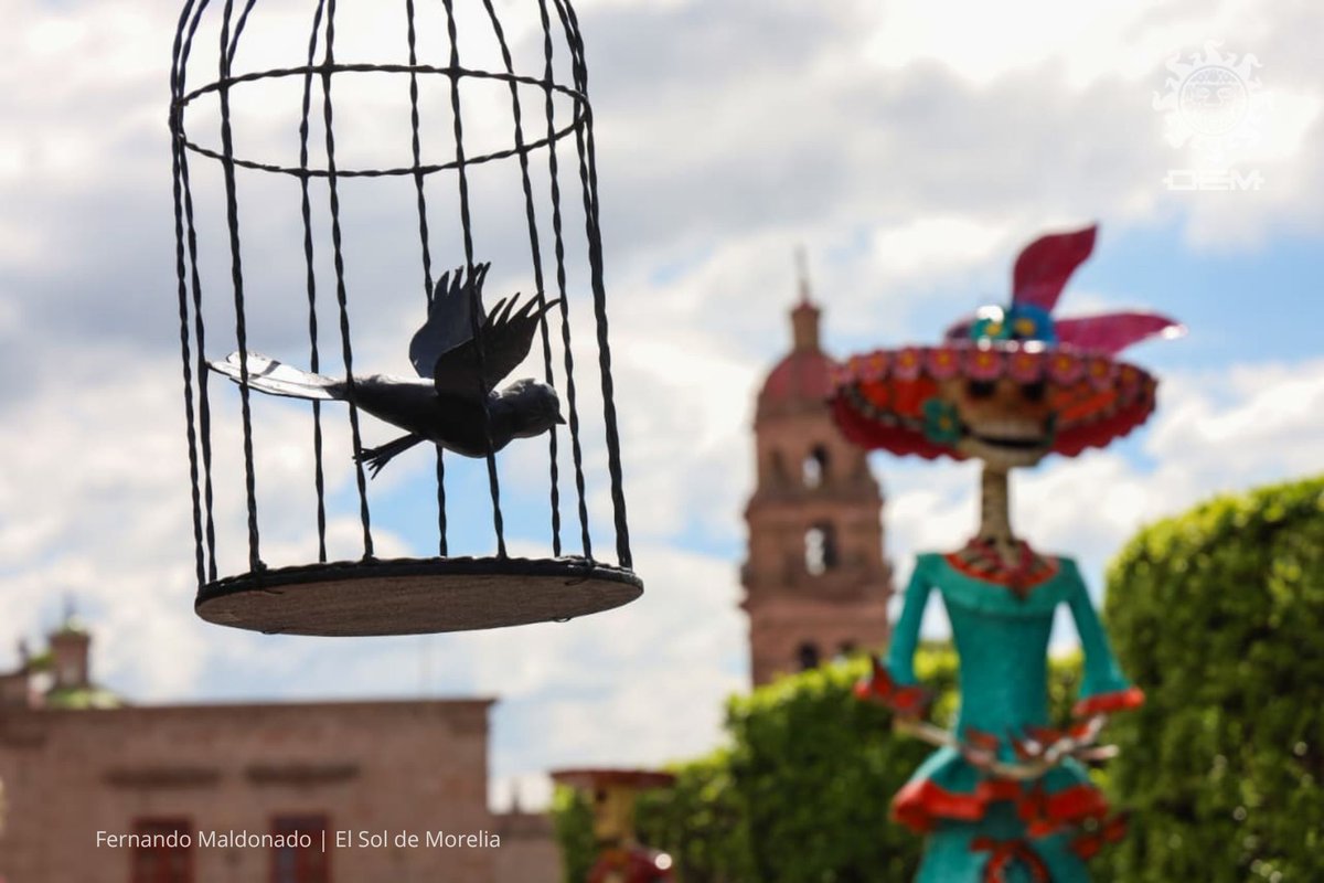 soldemorelia's tweet photo. 💀🎩 Catrinas y catrines gigantes ya decoran la plaza Benito Juárez, en el Centro Histórico de Morelia, como parte de los preparativos para la tradicional Noche de Muertos https://t.co/Fl7jsQI6YE