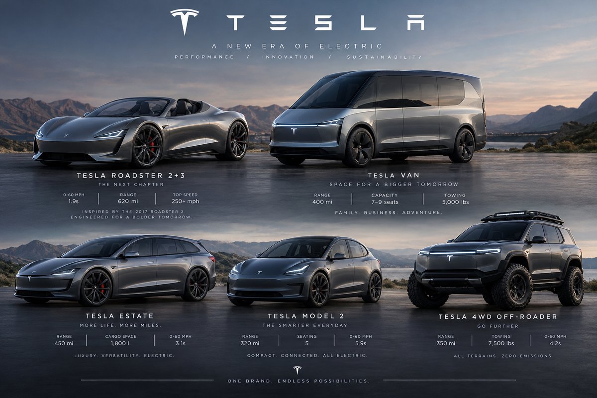 GrouchThatSparx's tweet photo. Would you buy any of these Tesla Vehicles if they were made? I think the Tesla van needs a few tweaks in the design studio... https://t.co/M1BGmQh2NN