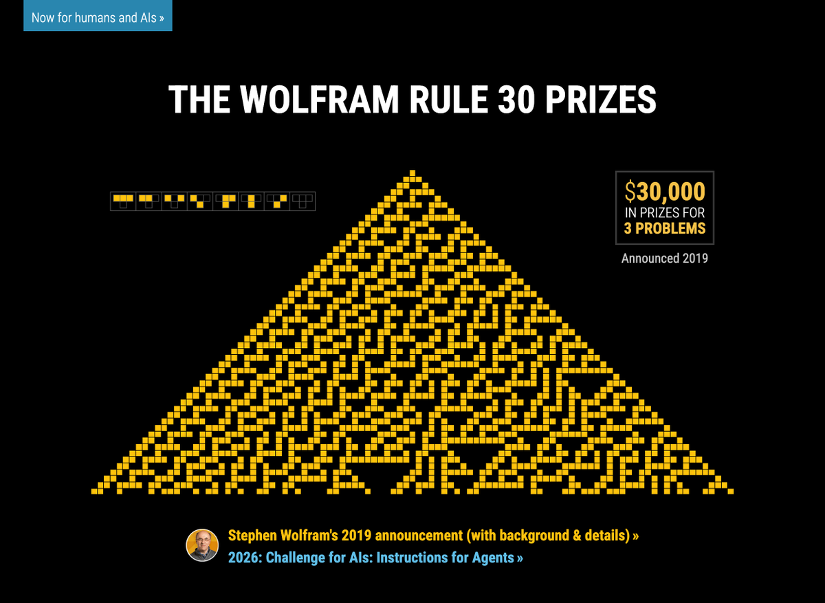 stephen_wolfram's tweet photo. OK, AIs ... thrill me and solve a Rule 30 Prize problem! 
https://t.co/2MUQ7t2xSG https://t.co/WPiwK1J5WU